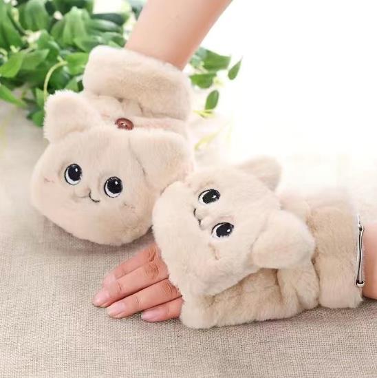 Fur Rabbit Mittens Plush fingerless Gloves Winter Soft Warm Thick Gloves The Comfort Theory