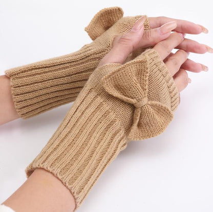 Cute Bow Short Wrist Warm Knit Women's Winter Fingerless Gloves The Comfort Theory