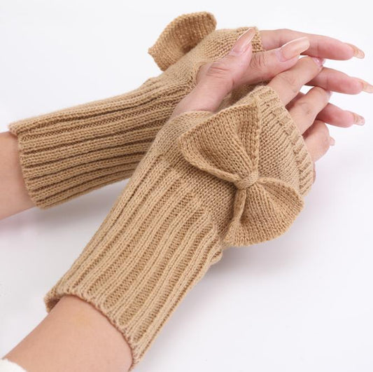 Cute Bow Short Wrist Warm Knit Women's Winter Fingerless Gloves The Comfort Theory