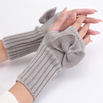 Cute Bow Short Wrist Warm Knit Women's Winter Fingerless Gloves The Comfort Theory