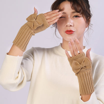 Cute Bow Short Wrist Warm Knit Women's Winter Fingerless Gloves The Comfort Theory