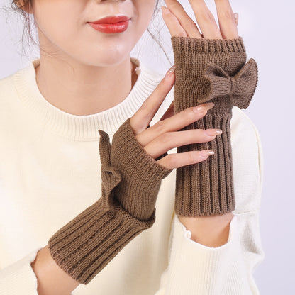 Cute Bow Short Wrist Warm Knit Women's Winter Fingerless Gloves The Comfort Theory