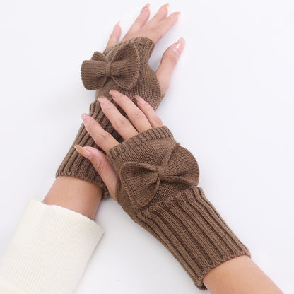 Cute Bow Short Wrist Warm Knit Women's Winter Fingerless Gloves The Comfort Theory