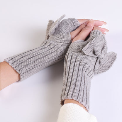 Cute Bow Short Wrist Warm Knit Women's Winter Fingerless Gloves The Comfort Theory