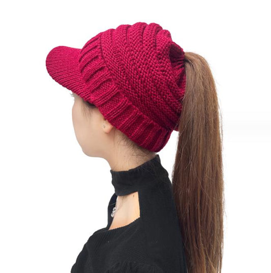 Acrylic Knitted Beanie Hat For Women Outdoor Winter Sport High Bun Visor Ponytail Beanies Hats The Comfort Theory