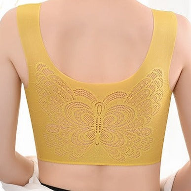Ultimate Bralette with Removable Cups and Butterfly pattern on the back in Yellow The Comfort Theory